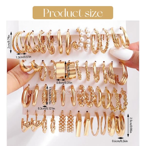 Venzina® 24 Pairs Golden Hoop Earrings for Girls Women Assorted Boho Hoop Earrings Fashion Trendy Stud Earrings Jewelry Gift for Women Fashion Hoop Earring Set for Party Wedding Dating (Gold)