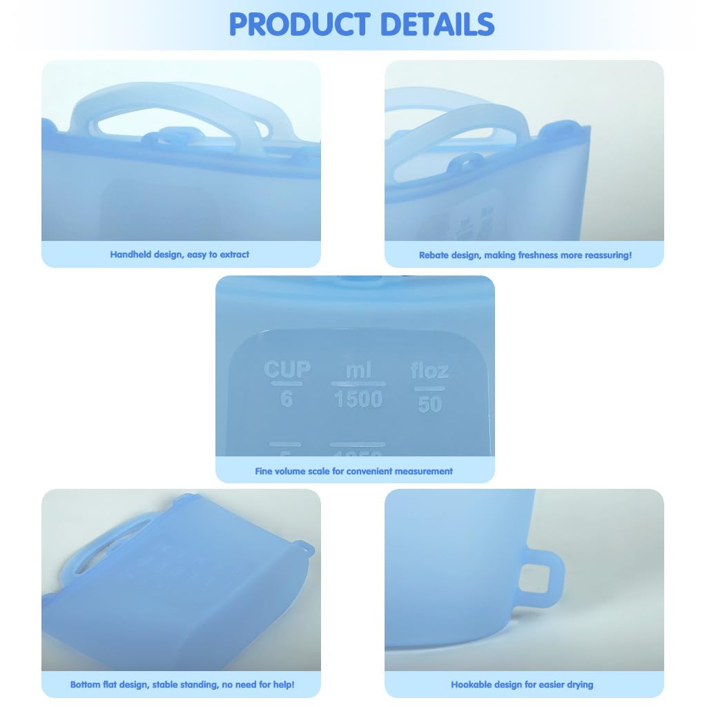 Supvox Silicone Food Container Bag 1500ml for Storage and Freezer Use with Leak Proof Zip Lock | BPA Free Heat Resistant Design with Portable Handle