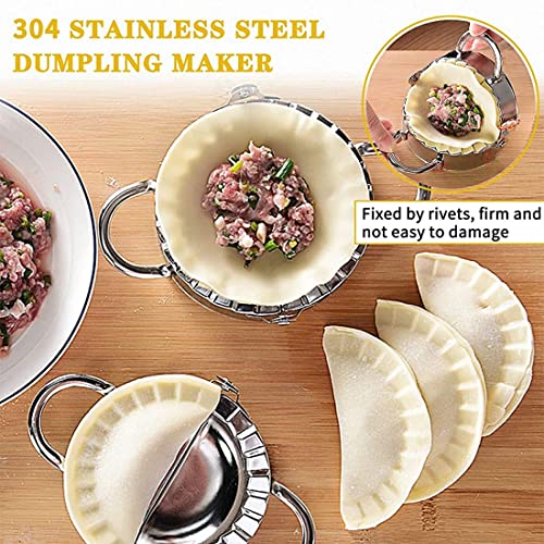 Supvox® 2PCS Momos Maker Dumpling Maker, Stainless Steel Dumpling Skin Maker, Dumpling Molds Set with Rolling Cookie Cutter, Dough Press Mould Wrapper Dough Cutter for Kitchen Making Tools