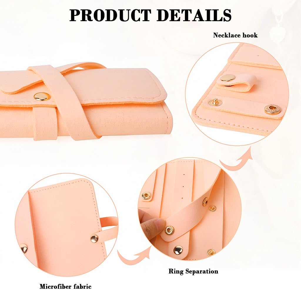 MAYCREATE Jewellery Organiser Pouch for Travel with Roll Up Strap 12 x 6.8 x 1.5 cm Pink PU | Ideal for Women and Girls