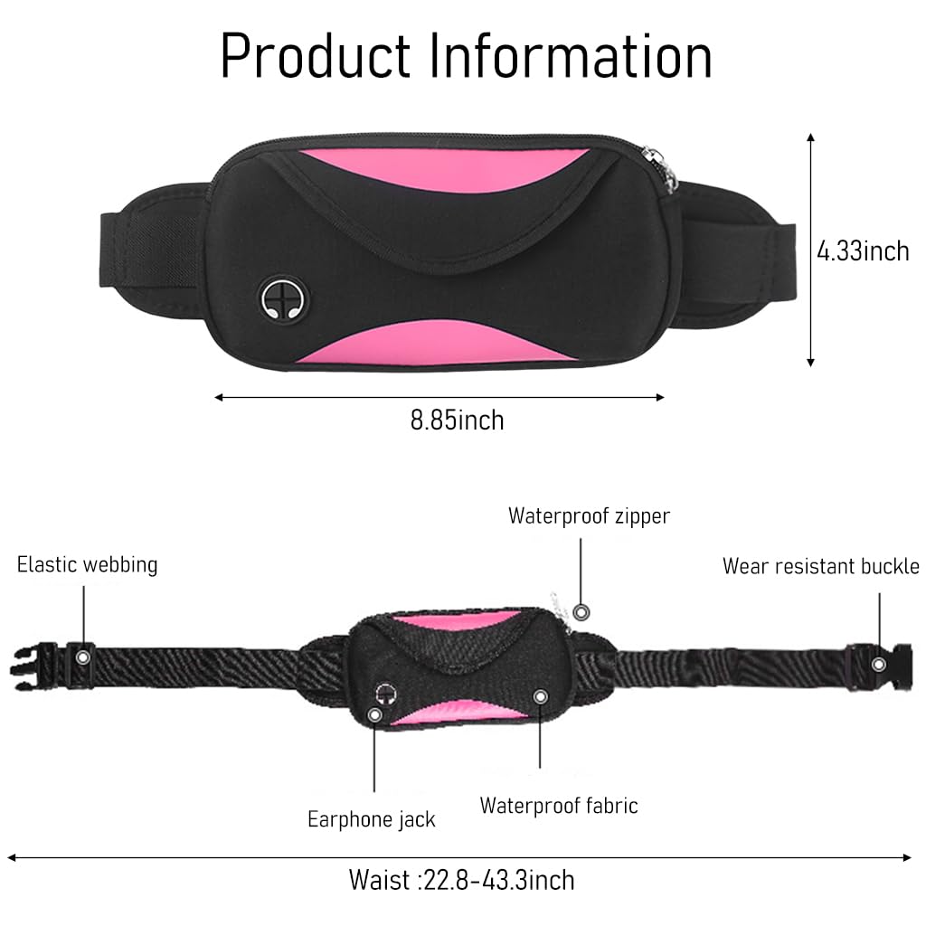ZIBUYU Waist Bag for Women with Waterproof Fabric and Adjustable Strap | Slim Pink Fanny Pack for Travel and Running