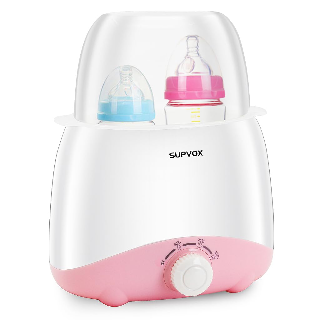 Supvox® Bottle Warmer for Babies Milk Electric 6 in 1 Sterilizer for Feeding Bottles with 8-15 Mins Fast Warming, 24H Keep Warm Food Heating Timer Adjustable Temp Baby Bottle Sterilizer Machine(Pink)