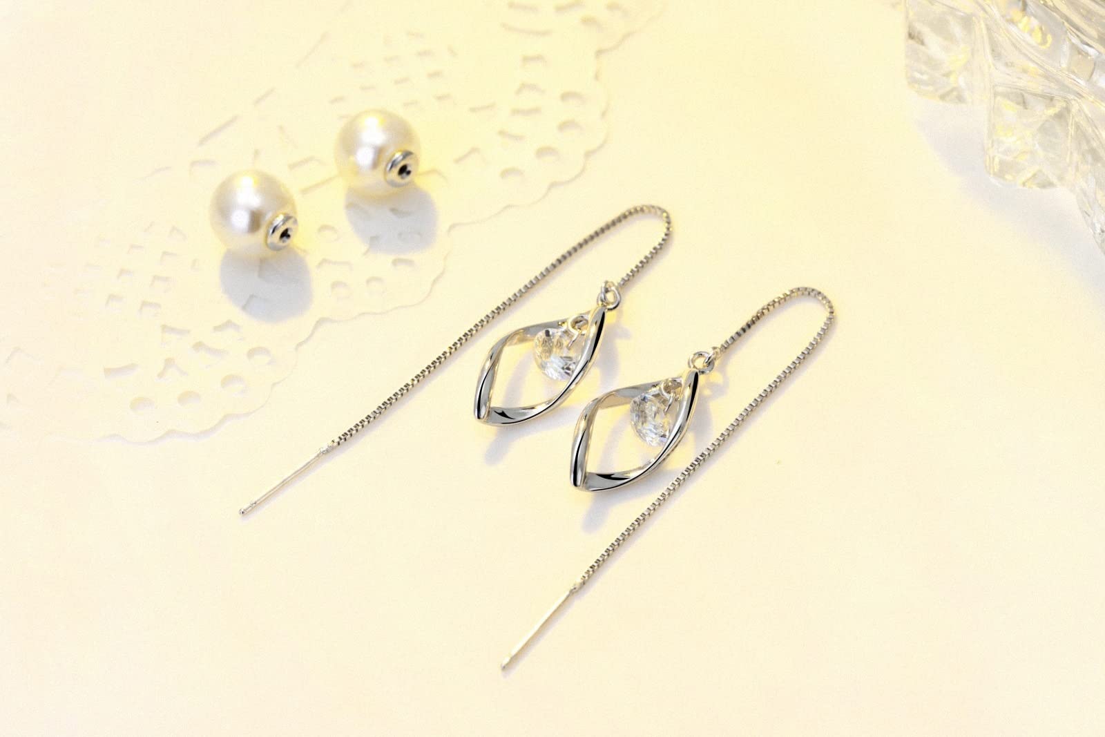 Venzina Earrings for Women featuring 4 in Drop Chain with 6mm Pearl | Lightweight Alloy
