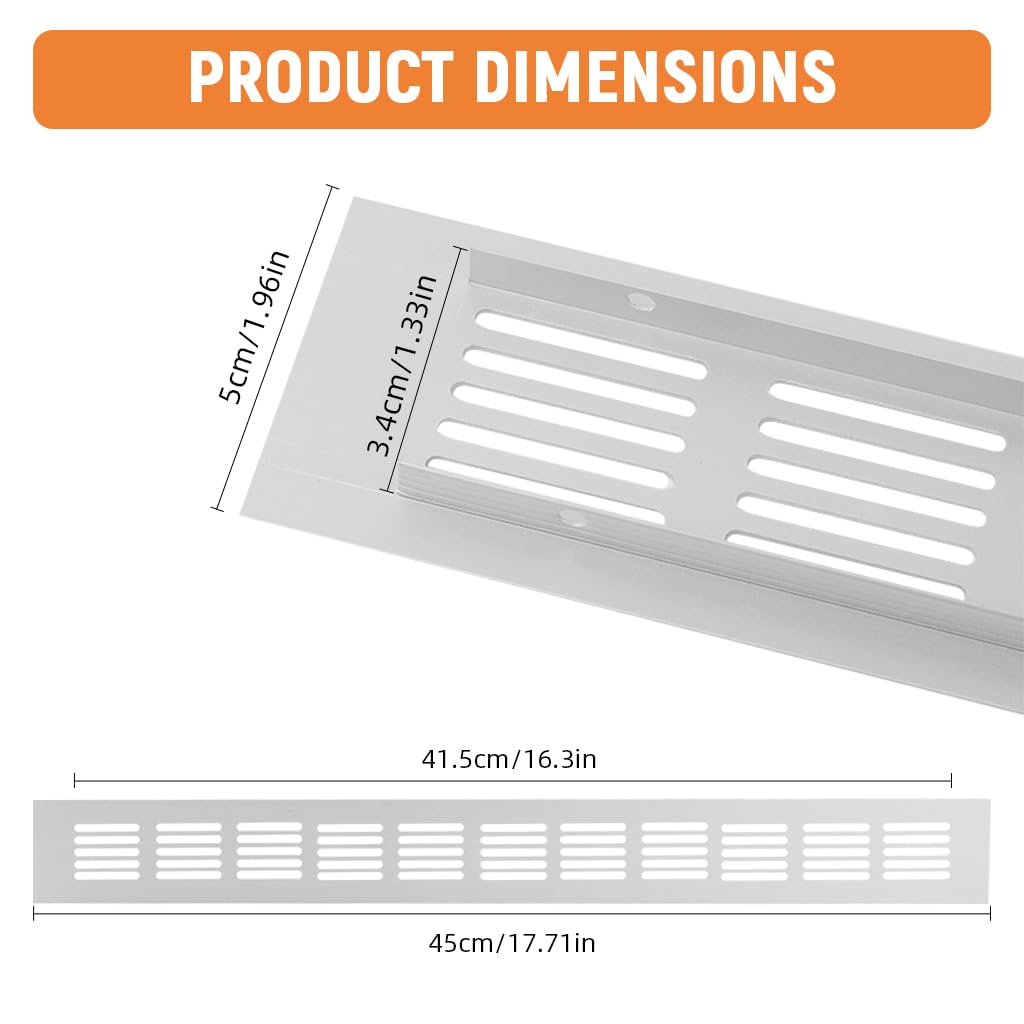 HASTHIP Ventilator Cover for Cabinets and Wardrobe Doors with Screw Mounting 17.7 x 1.9 in Aluminum | Silver Tone Finish