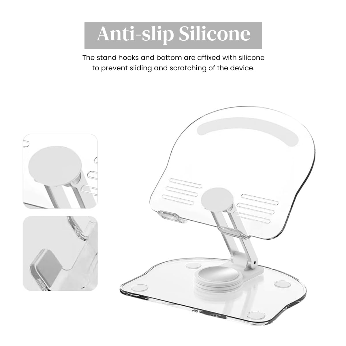 ZORBES Phone Holder for Desk with 360° Rotating Base and Anti Slip Design | Clear Acrylic Stand for Phones and Tablets up to 12.9 in