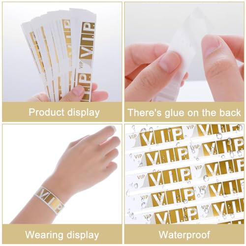 HASTHIP® 900PCS VIP Wristbands for Customers Waterproof Paper Bracelets Lightweight Event for Party Concert Club Amusement Park Festivals Gold