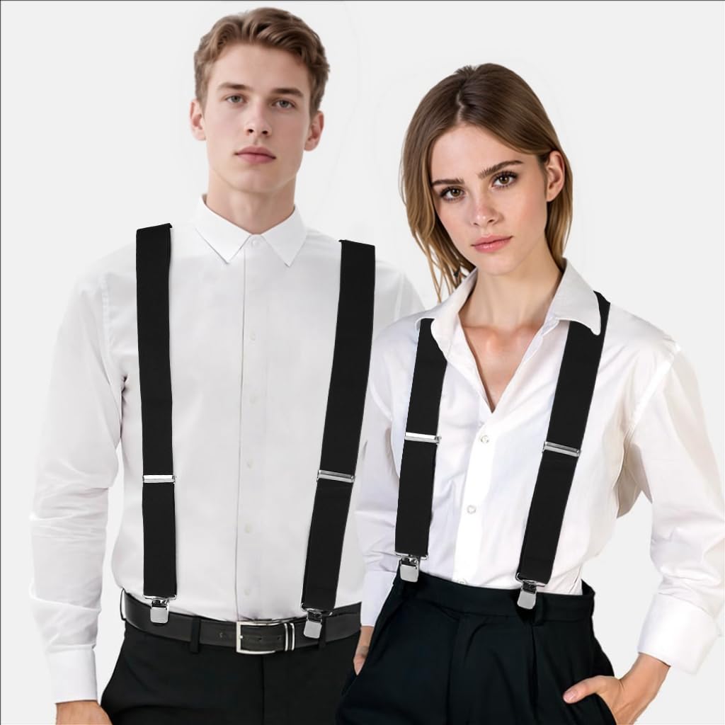 GUSTAVE Men's Suspenders for Pants and Jeans featuring X-Back Elastic Straps with Metal Clips
