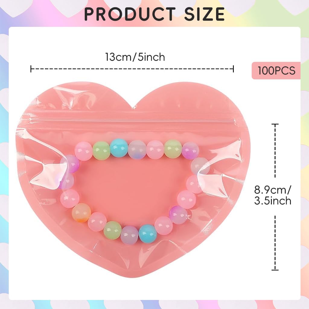 Zibuyu Ziplock Pouches for Jewelry and DIY Crafts with Reusable Seal | 100pcs 10x10cm Pink Heart