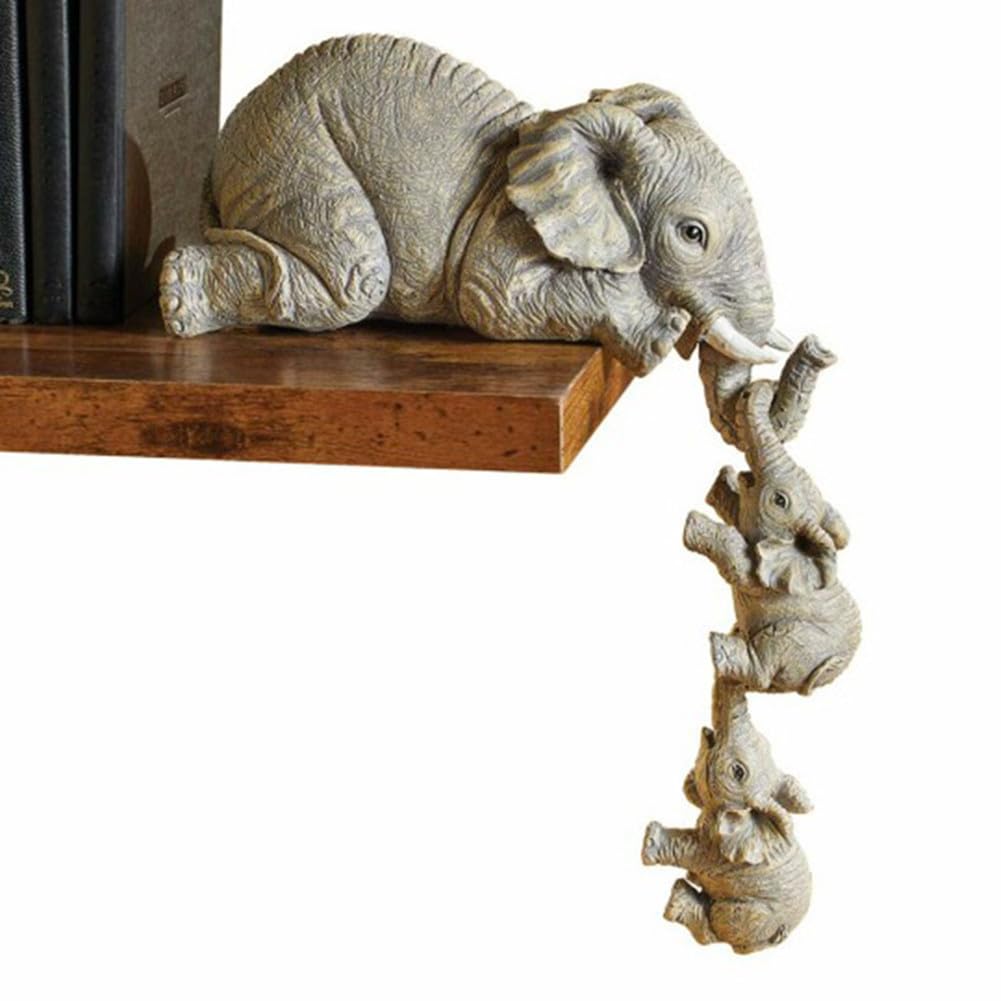 HASTHIP® Three Elephant Resin Gardening Ornaments Cute Elephant Figurines-Grey