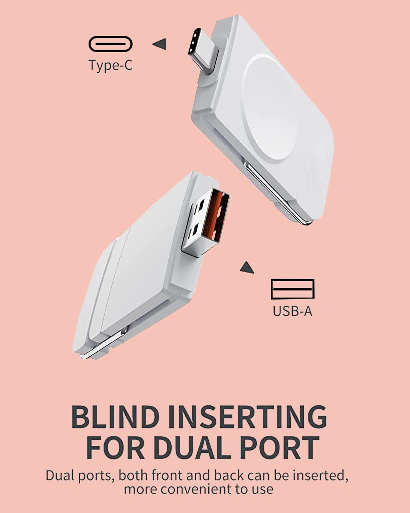 ZORBES Portable Watch Charger for Samsung Galaxy Watch with 2 in 1 USB A and USB C | Fast Wireless Charging Plug and Go White