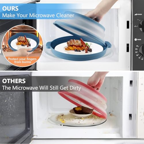 HASTHIP® Polypropylene 10.5 Inch Microwave Plate Cover Tray Collapsible Food Lid with Top Steam Vent Bpa Free Safe Material Blue 3PCS