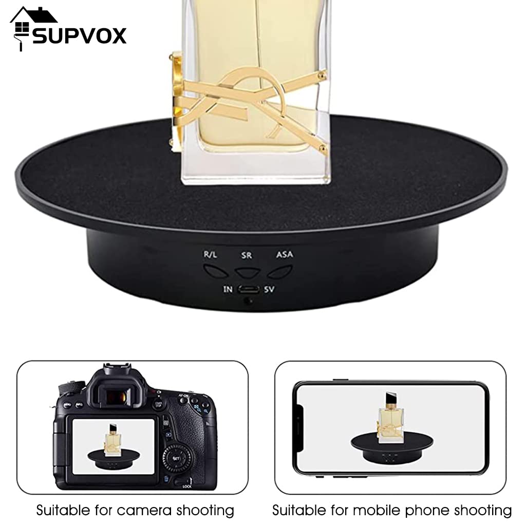 Supvox 1Pcs Electric Rotating Display Stand, USB Charge 360 Degree Rotating Turntable, 20CM /Load 8KG, Multi-Functional Rotary Table for Photography Products Shows, Jewelry, Cake (Without Battery)