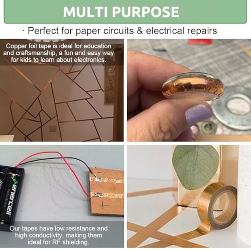 HASTHIP® Copper Foil Tape Roll Masking for Wrapping Insulating Wire Cuttable Self-Adhesive Conductive High Temperature Resistant Electromagnetic Shielding (2CMx20M) 2PCS