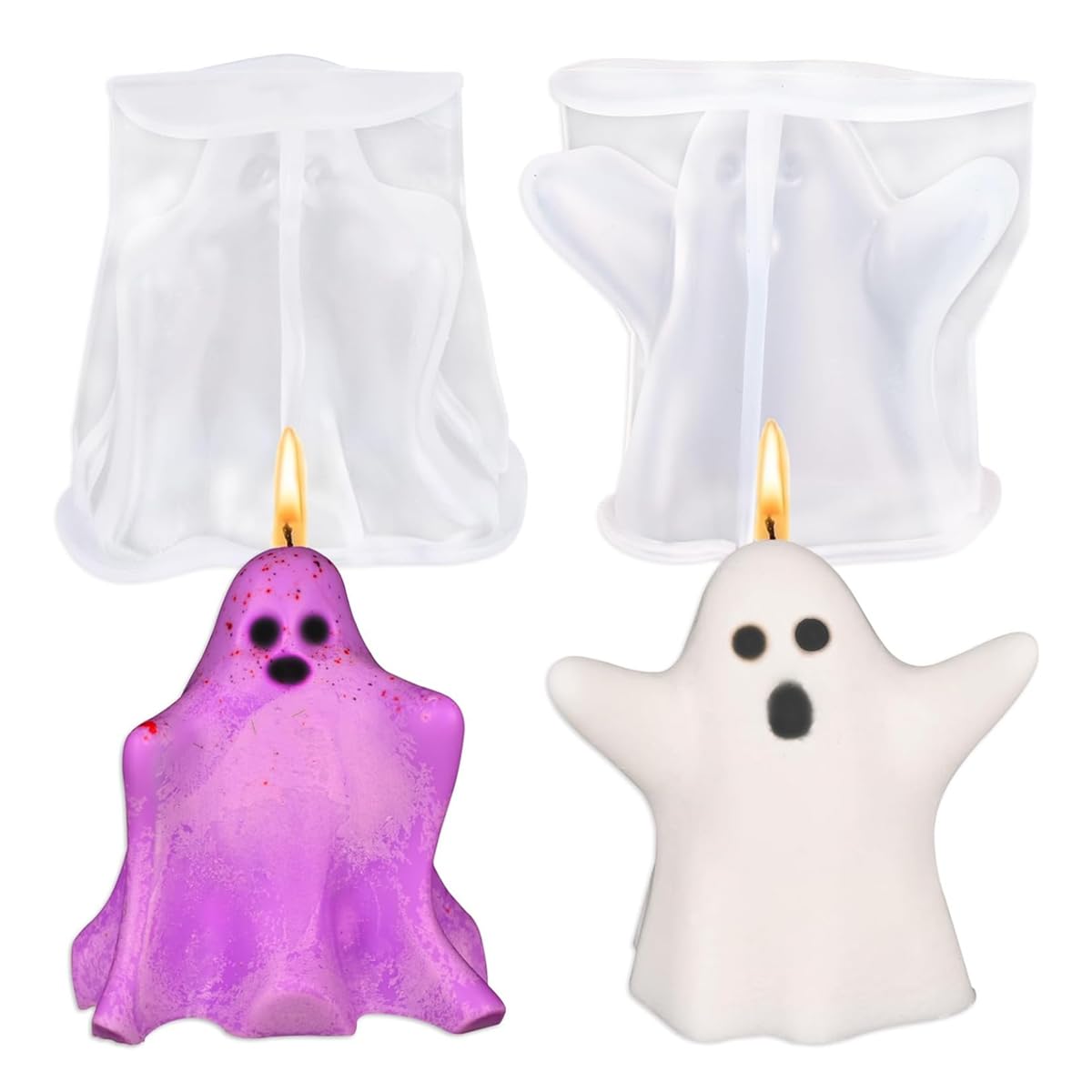 HASTHIP® 2Pcs Halloween Funny Ghost Silicone Mold for Resin Art DIY Halloween Home Decor Food Grade Silicone Mold Creative Halloween Ghost Silicone Mold for Candle, Resin Desk Decor, Ice Cube, Candy