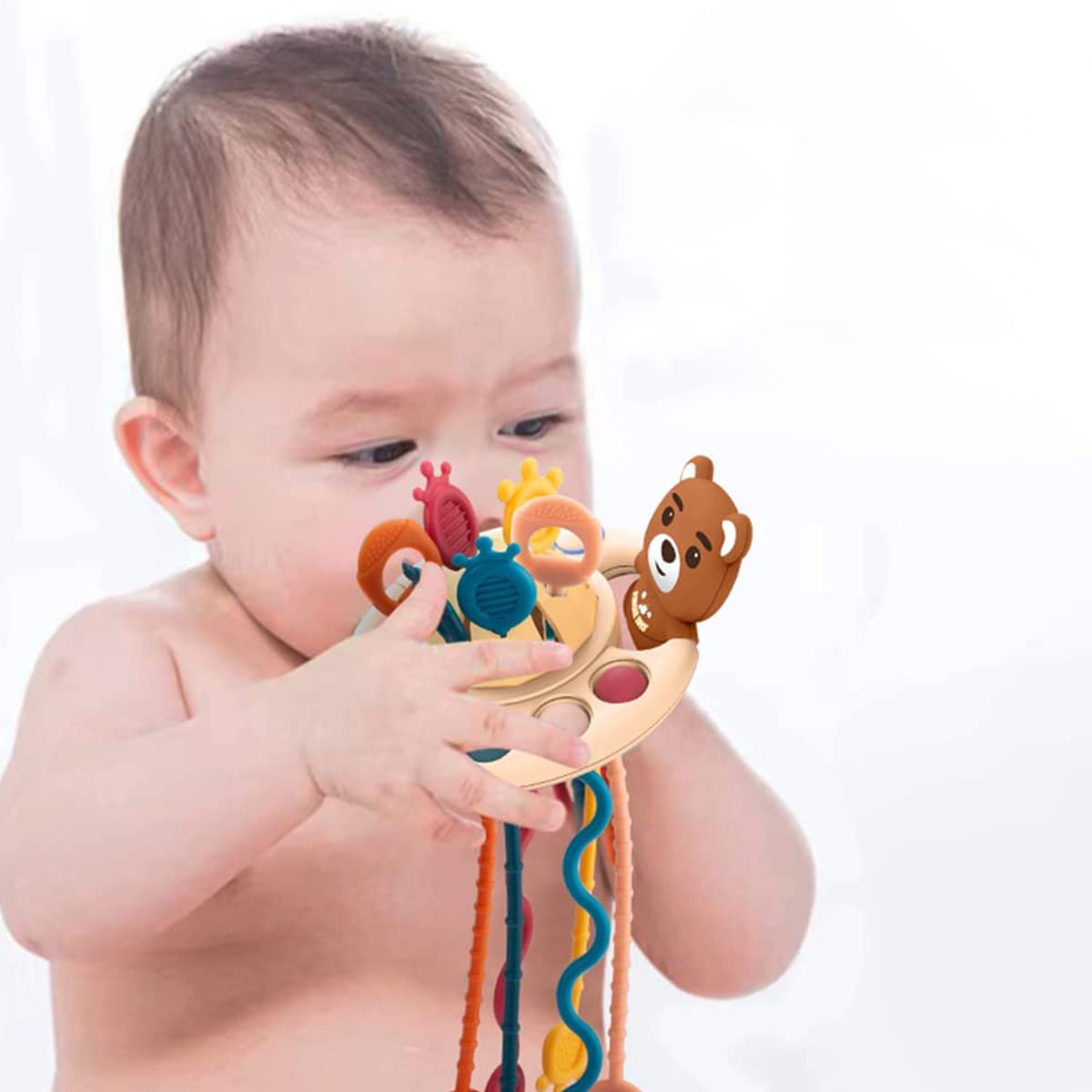 PATPAT Sensory Toys for Kids, Bear Activity Toy for Baby Sensory Development Silicone Montessori Toys for Toddler Soothing Toy Kids Interactive Toy Early Educational Toys Gifts for Newborns - Brown