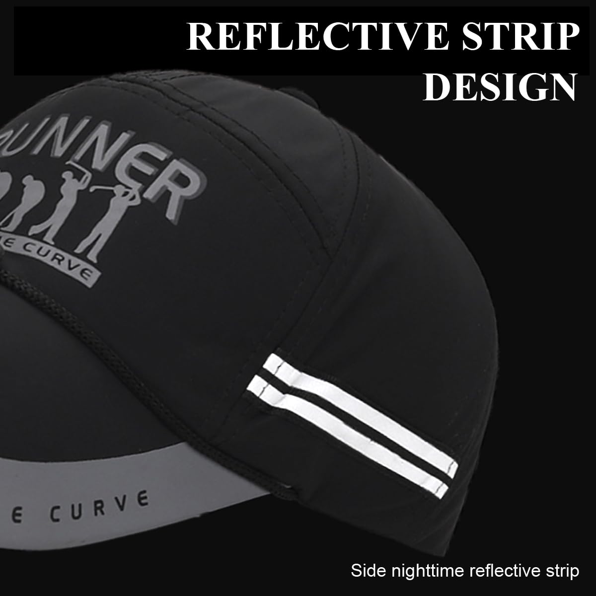 GUSTAVE Sport Baseball Cap for Running and Outdoor Use with 10.5 cm Visor and Chin Cord | Black Unisex UPF50+ Adjustable Hat