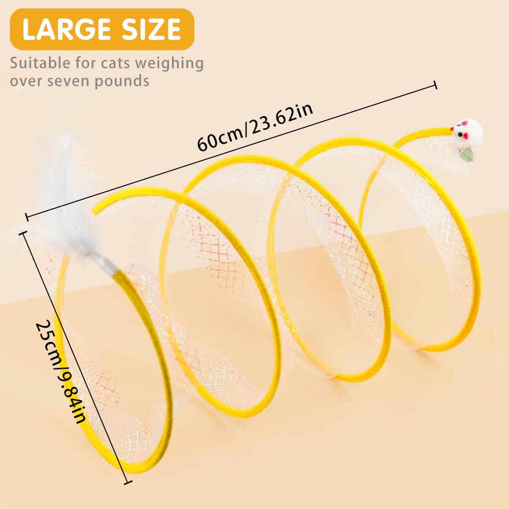 Qpets Cat Tunnel for Indoor Cats with Elastic Spring and Feather Toys | 3 PCS Collapsible Playhouse