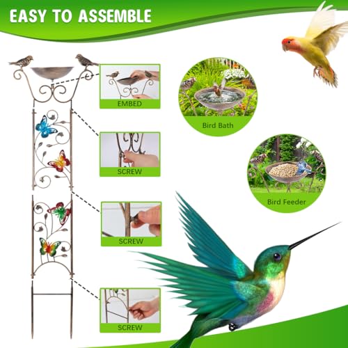 HASTHIP® Garden Climber Support Stand Vintage Iron Bird Bath Bowl 100CM Outside Standing Plant Home Outdoor Decorations Feeder Station Drinking for Balcony 3 PCS