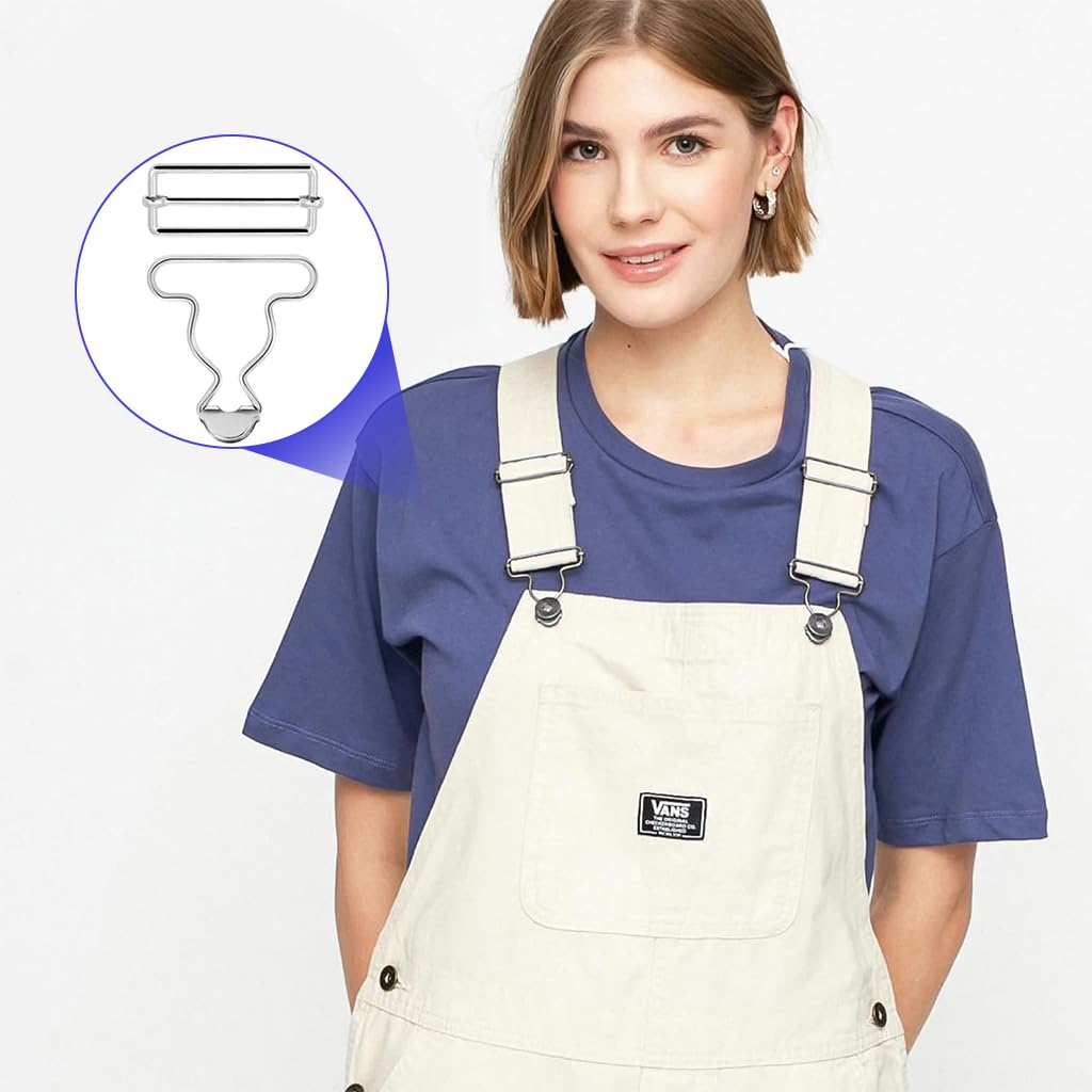 HASTHIP Metal Brace Buckles for DIY Suspenders and Leather Straps with Secure Grip Clips | Silver 2 Piece Set