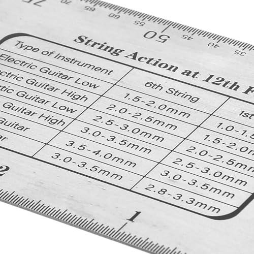 HASTHIP® String Action Ruler Standard Stainless Steel Guitar Gauge with Etched Precision Scale Durable Universal for Acoustic Electric Bass Guitars Compact Portable Design 2PCS