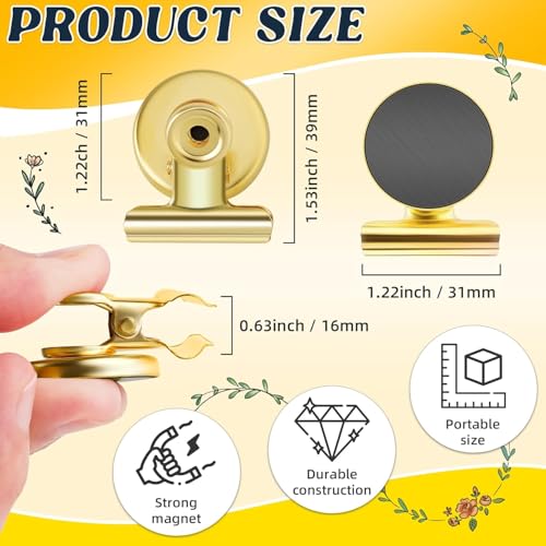 HASTHIP® 10Pcs Magnetic Golden Metal Clips, 1.2'' Fridge Note Memo Clips Whiteboard Magnets, Multipurpose Magnetic Clips for Whiteboard, Kitchen, Office