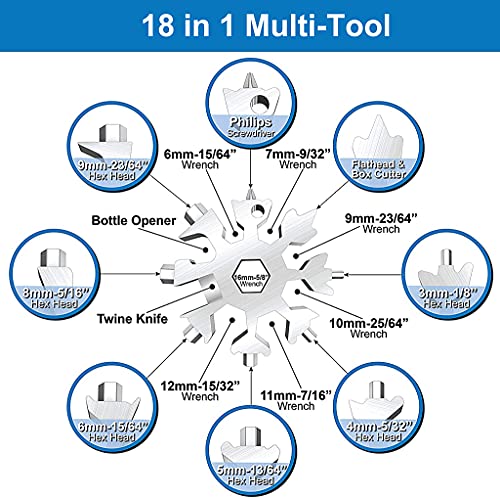 HASTHIP® 18-In-1 Snowflake Multi Tool, Stainless Steel Snowflake Bottle Opener/Flat Phillips Screwdriver Kit/Wrench, All In One Snow Flake Tool For Outdoor Camping Daily, Great Christmas Gift