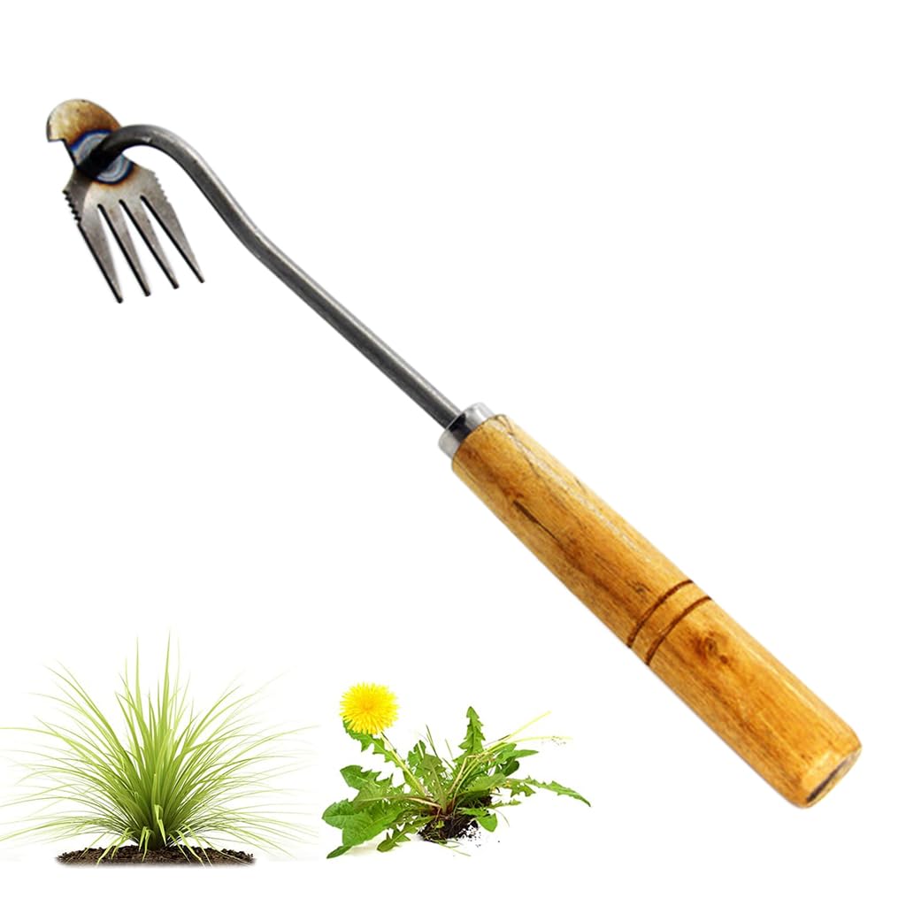 HASTHIP® Weeder Hand Tool, 14.1 Inches Short Garden Weeding Tool Steel 4-Claws Weeder Hand Tool, Portable Weed Puller, Manual Weed Puller for Lawn, Garden, Plant Pot, Vegetable Fields