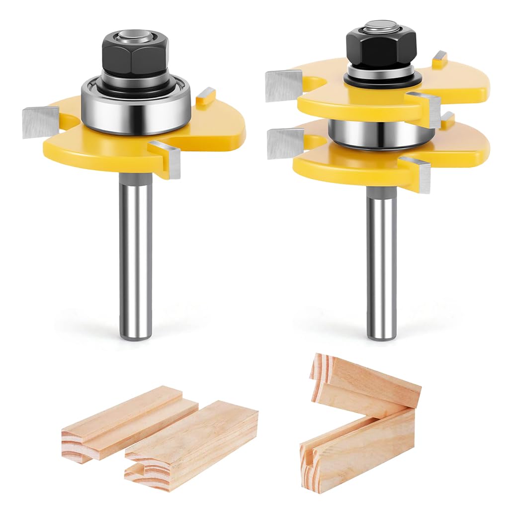 Serplex Router Bit Set for Precise Cabinet Joinery with Adjustable 3 Teeth Shaker | Alloy Steel 1/4 in Shank