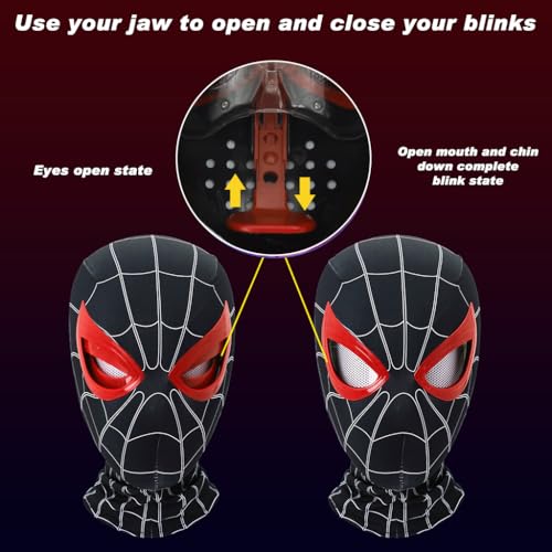 FANCYKU® 3D Spide Mask with Moving Eyes Jaw Motion Activated Blinking Eyelid Spide Head Cover Cosplay Costumes Mask for Adult Kids Halloween Masquerade Cosplay Black Red X 2