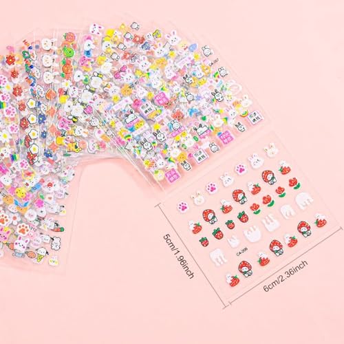 MAYCREATE® 30 Sheet Cartoon Rabbit Nail Art Stickers 3D Self-Adhesive Decals Cute Bunny for DIY Nails Manicure Tips Charms Girls Children Day 60 PCS