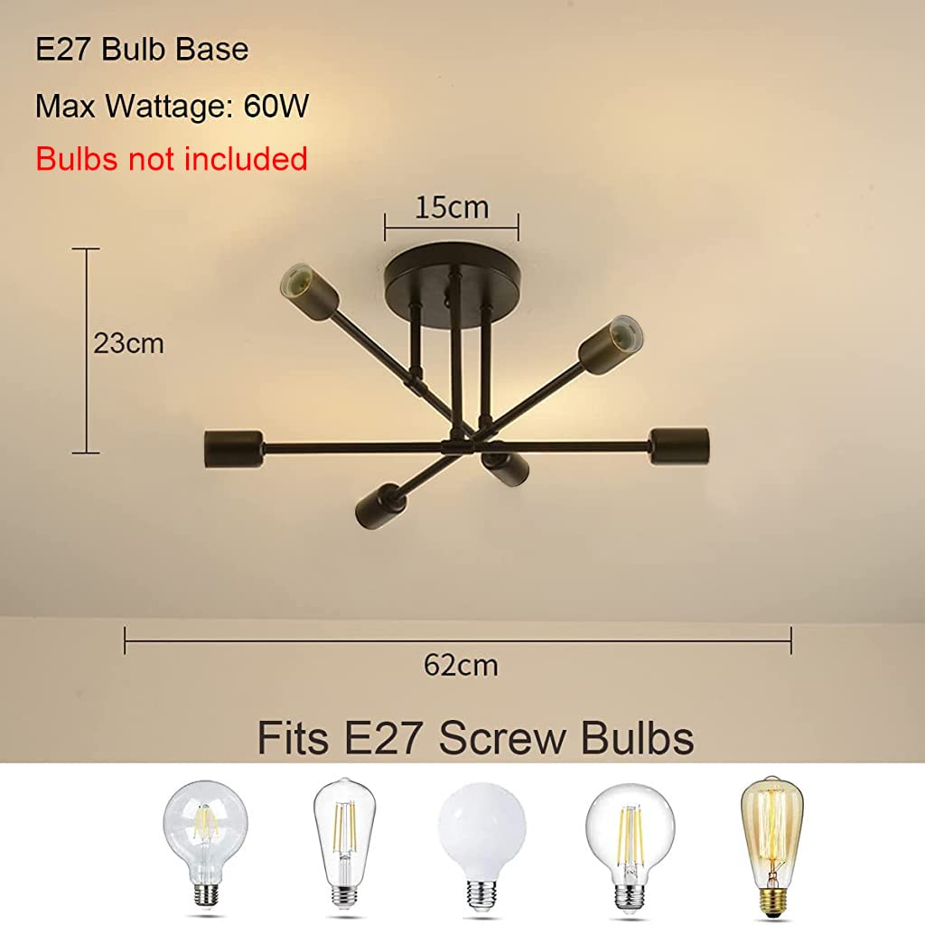 ELEPHANTBOAT Hanging Lights for Living Room with 6-Light Metal Chandelier Fixture | E27 Compatible