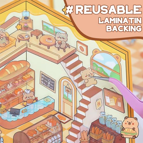 HASTHIP® 40PCS DIY 3D House Stickers with Tweezer Cute Set Scene Korean Fun Stacking Miniature Learning Toy for Parties Solo or Group Play