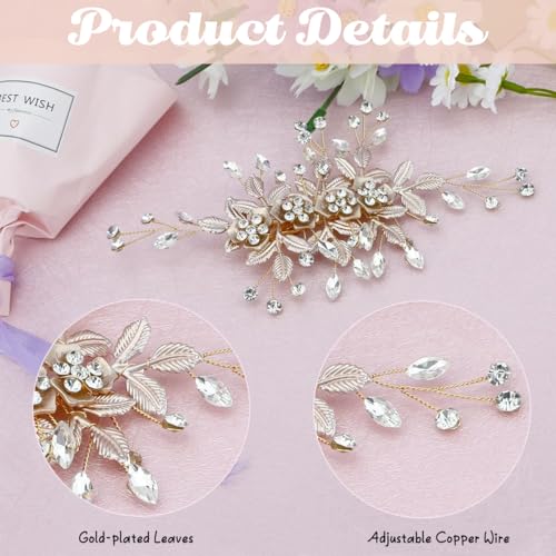 PALAY Flower Hair Clips for Women Bridal Hair Accessories for Women Wedding Rhinestones Handmade Metal Floral Hair Clip Headpiece for Bridal Bridesmaid Wedding Evening Party