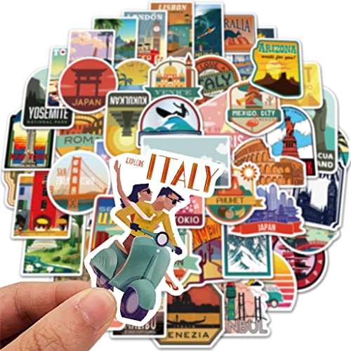 ZIBUYU® Scrapbook Stickers Set World Travel Scenery Theme Sticker for DIY Crafts Photo Album Stickers Art Aesthetic Stickers Skateboard Stickers Phone Case Sticker - 50 Pieces