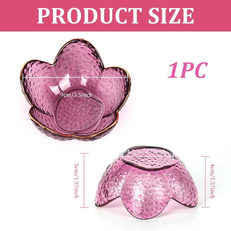 Supvox Jewelry Tray for Rings and Snacks featuring 3.5 in Petal Shape Hammered Pink Glass Bowl | Gold-Rimmed Home Decor