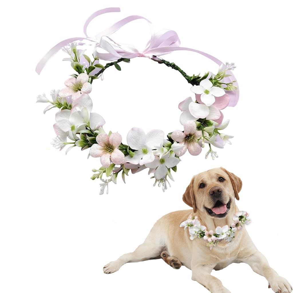 Qpets Pet Wedding Flower Collar for Dogs with Adjustable Tie Back | Ideal for Festivals & Photography