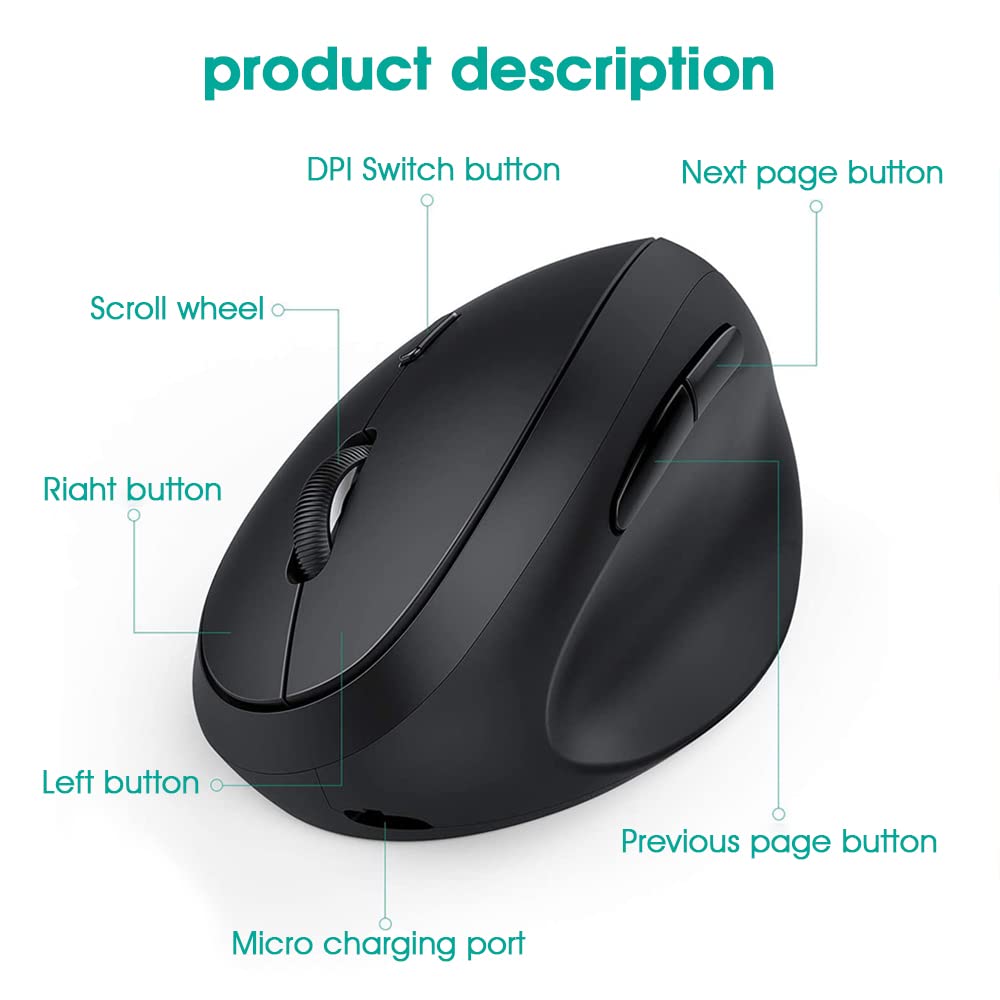 Verilux Wireless Vertical Mouse with Ergonomic Rechargeable Design for Small Hands | Reduce Wrist Pain
