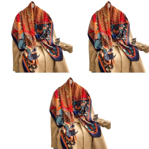 PALAY® Female Satin Scarf For Women Square Silk Feeling Head Shawl Comfy Polyester Hair Wrapping Scarves Girls 43.5×43.5 In Tree Of Life Prints Multicolor 3 PCS