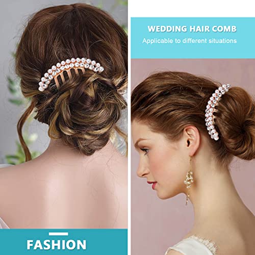 PALAY® 6PCS Pearl Claw Hair Clips Side Comb Rhinestone French Hairpins Metal Decorative Bun Accessories for Women Girls Gift