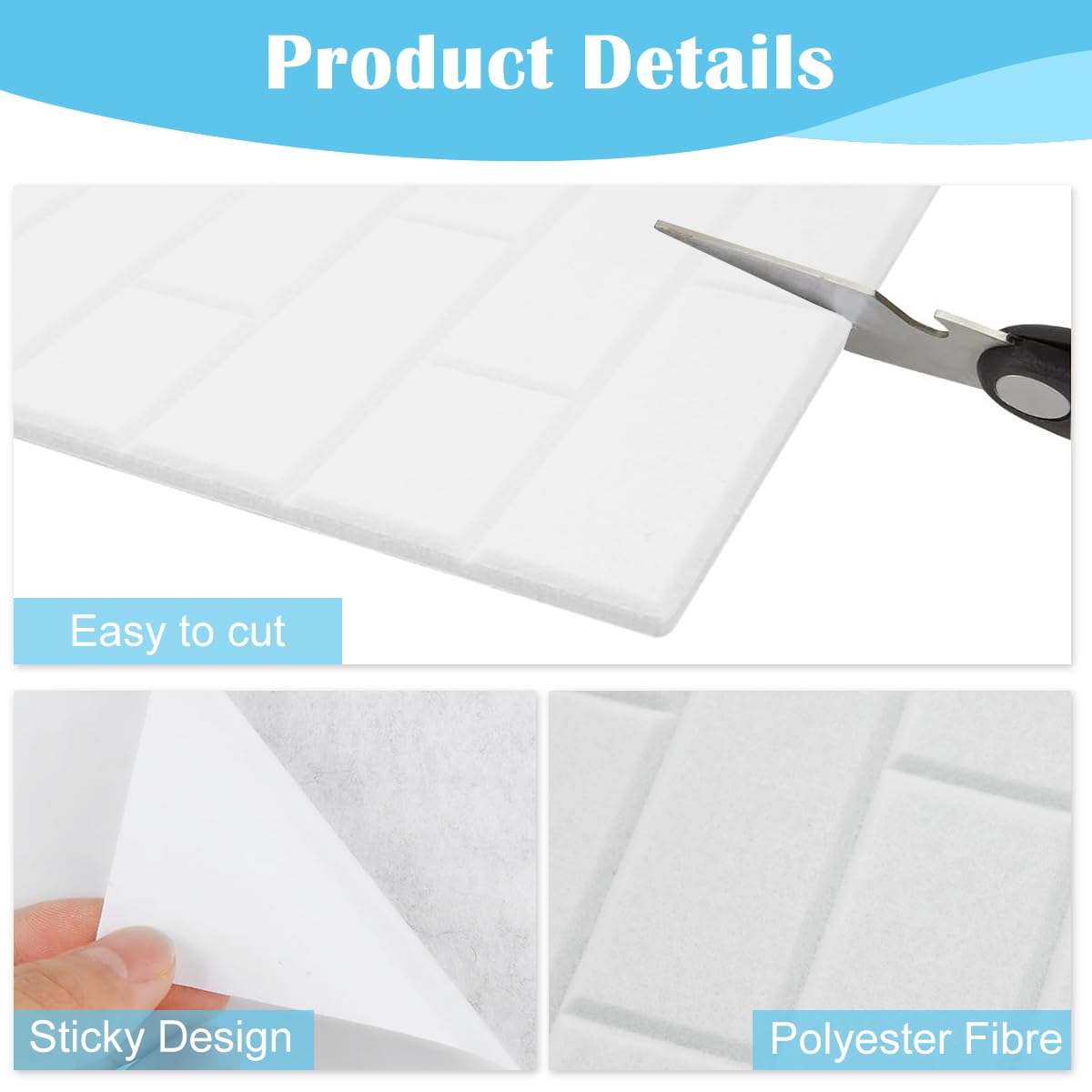 OFIFO Felt Black Boards for Home Organization with 50 Pins and Self Adhesive 30x30cm | White