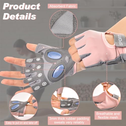 Proberos® Women Workout Gloves CrossFit Gym with Anti Slip Silione Pad Palm Design Compression Fitness Summer Breathable Fingerless Gloves, Size-S 3 PCS