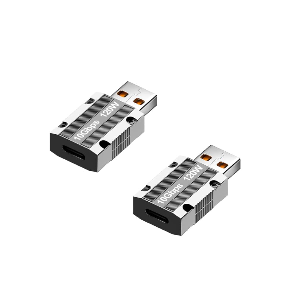 Verilux® 2PCS USB C to USB A OTG Adapter Type C to A Adapter 3.1 Support Data Transfer&Max 120W Fast Charging Zinc Alloy TypeC for Laptop, Pc, Power Bank, Silver