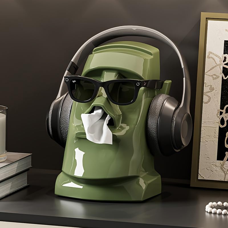 HASTHIP® Headphone Stand for Table - Gaming Room Accessories, 3 in 1 Tissue Box Headphone Stand Glasses Rack Holder, Large Capacity with Smooth Pull Spring-Green