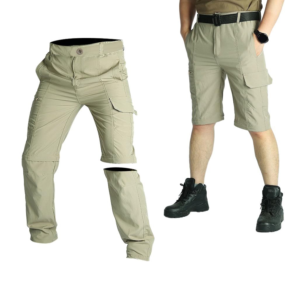 Proberos Men's Hiking Pants for Trekking and Travel with Zip Off Design in Khaki | Quick Dry Multi Pocket Outdoor Trousers