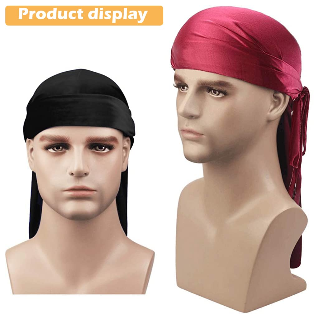 Zibuyu Silk Durag for Men and Women with 103cm Extra Long Straps | 12PCS Polyester Headwear