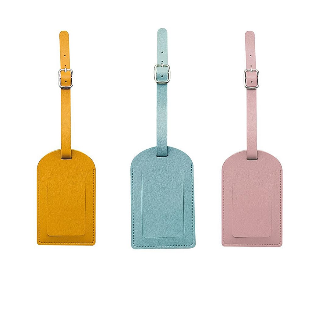 ZIBUYU Luggage Tags for Suitcases with Privacy Cover and Waterproof ID Holder | 3 Pack 7x11cm PU Leather