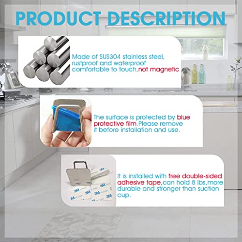 HASTHIP® 4 Pack Sponge Holder, Kitchen Sink SUS304 Stainless Steel Rustproof Waterproof Self-Adhesive Sponge Holder, Quick Drying Strong Sponge Holder for Sink Cloths, Drain Plug (Silver)