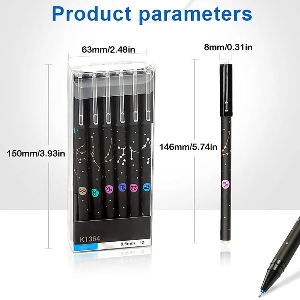 Zibuyu Erasable Gel Pens 12 Pack 0.5mm Fine Point with Built In Eraser for Smooth Writing | Blue Ink Constellation Design
