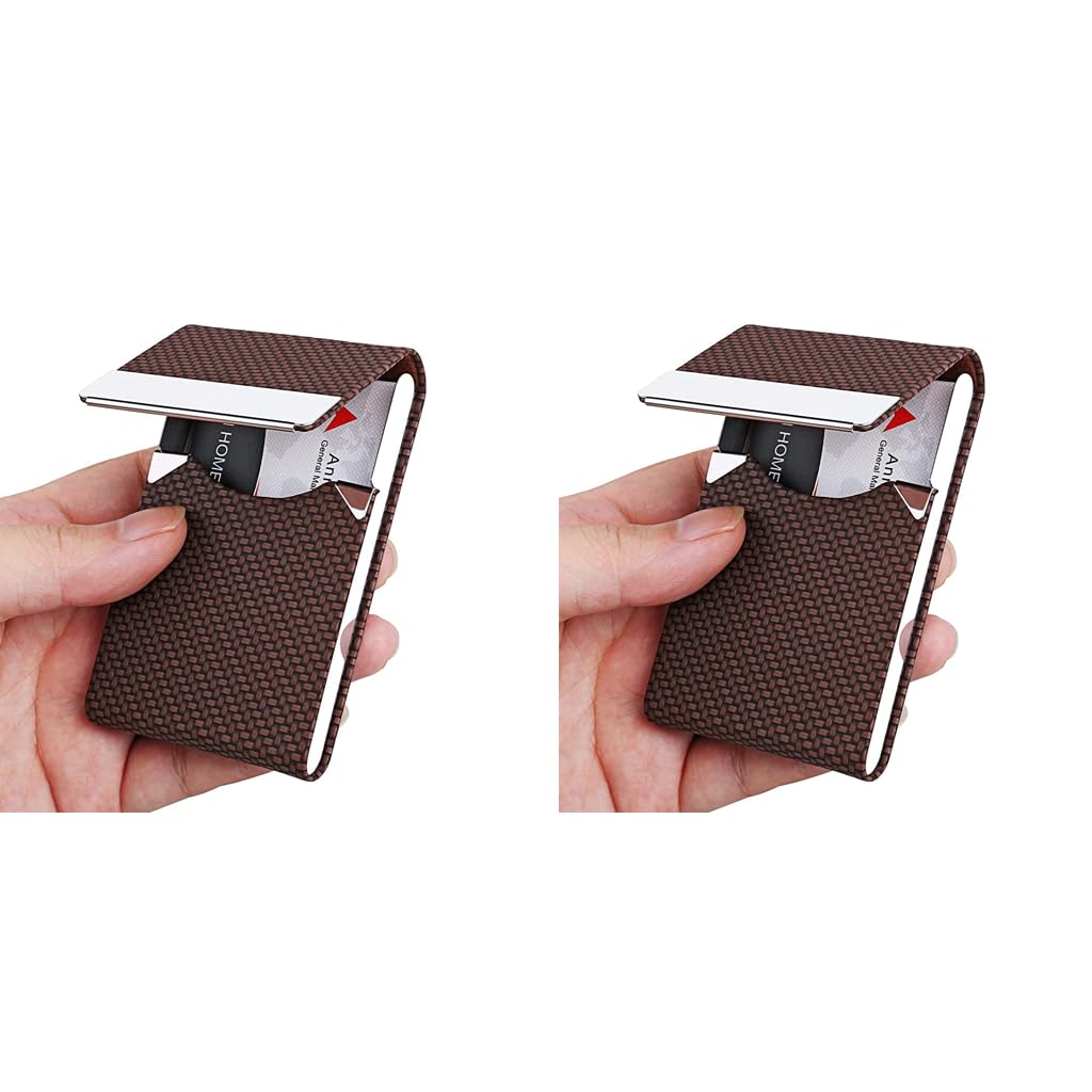 ZIBUYU Business Card Holder for Women and Men featuring Magnetic Closure | 6 x 9.5cm Brown PU Leather Case 2 PCS