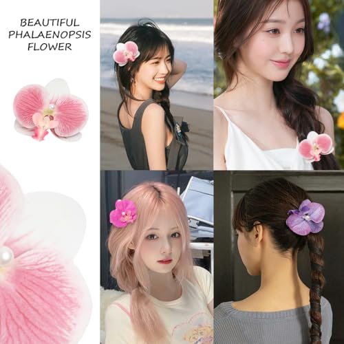 Venzina® 9PCS Flower Hair Clips for Women Stylish Elegant Butterfly Orchid Pins Pearl Artificial Claw French Barrette Cute Accessories Girls Kids